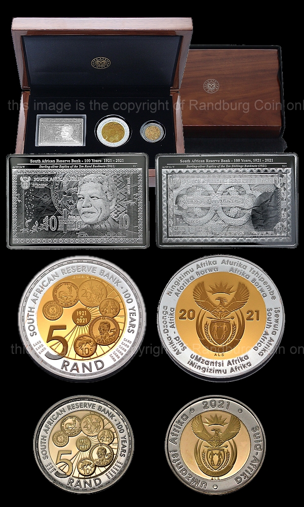 2021 South African Reserve Bank R5 Proof Coin Set with 10 Shilling Note